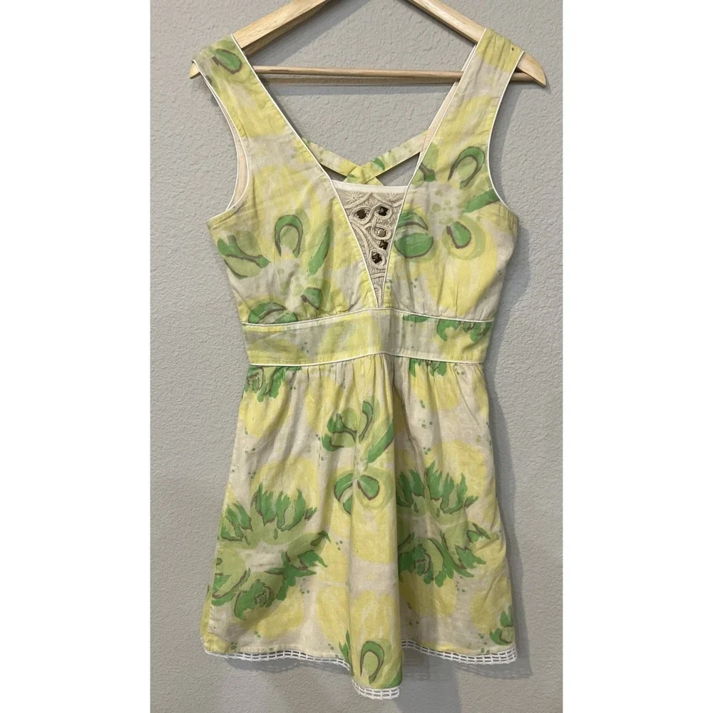 Free People YELLOW/GREEN Floral Sundress Summer Dress SIZE 6